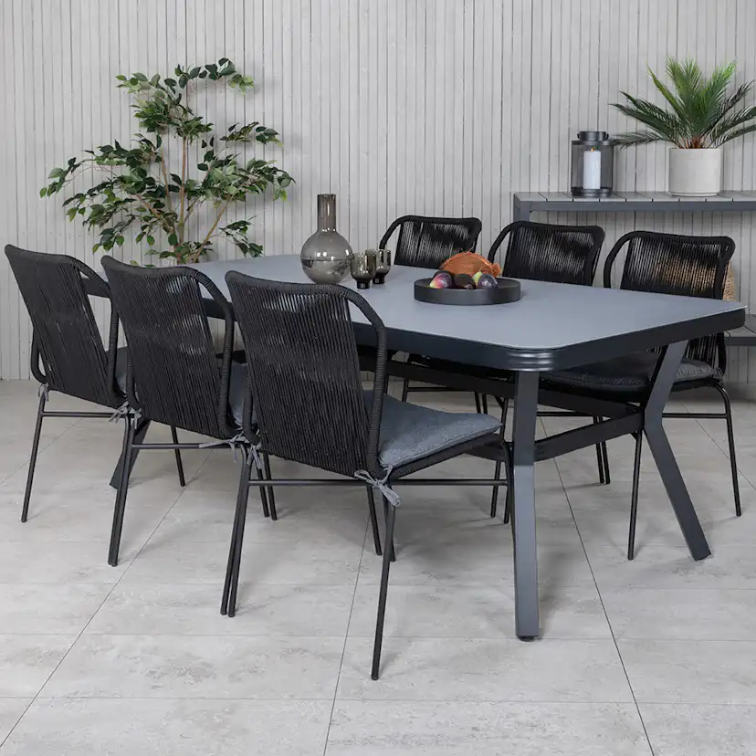 Matgrupp Utomhus Venture Home Vyn med 6 Julle Stapelbara Trädgårdsstolar