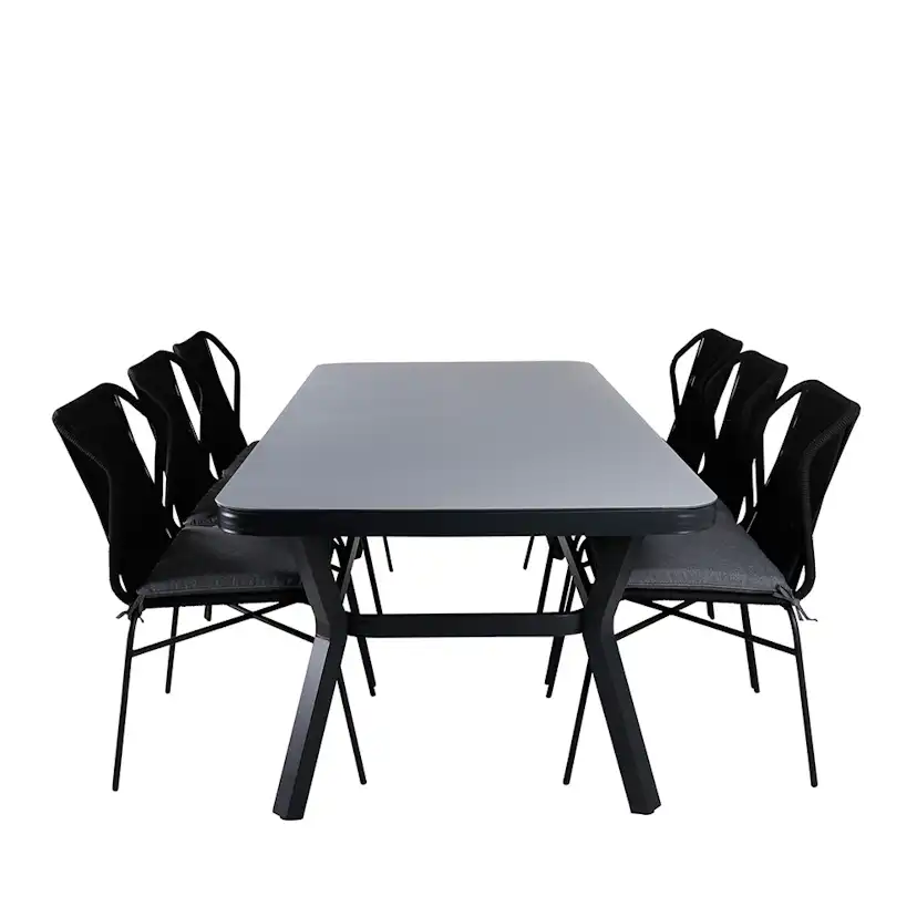 Matgrupp Utomhus Venture Home Vyn med 6 Julle Stapelbara Trädgårdsstolar