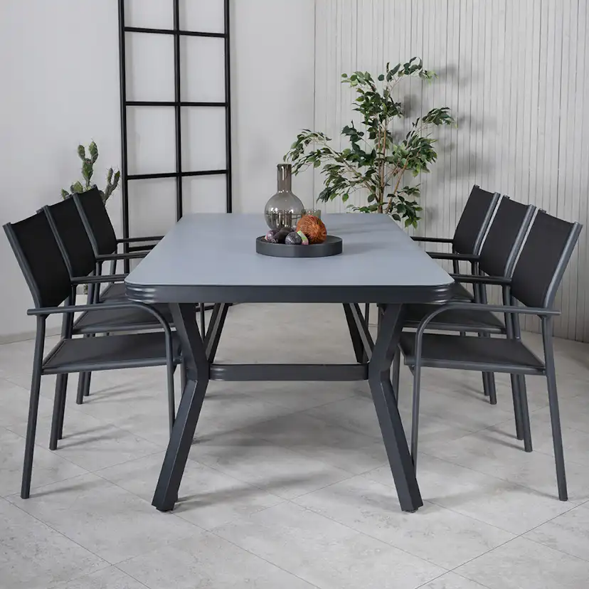 Matgrupp Utomhus Venture Home Vyn med 6 Samba Stapelbara Trädgårdsstolar