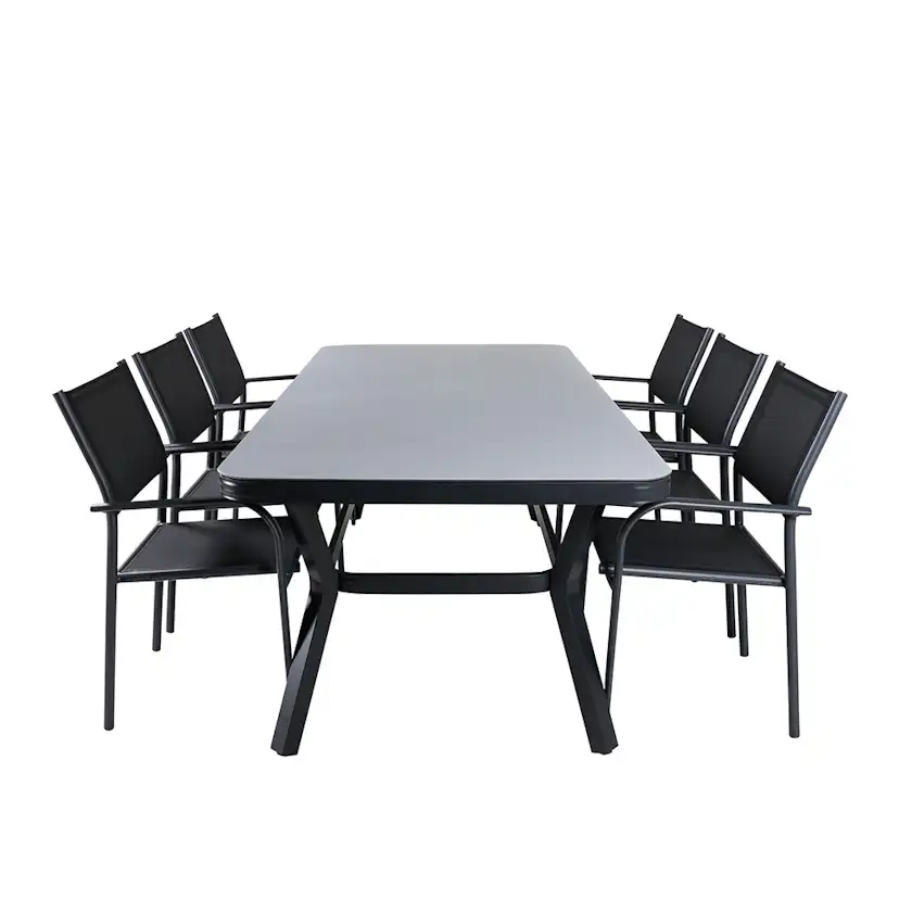 Matgrupp Utomhus Venture Home Vyn med 6 Samba Stapelbara Trädgårdsstolar