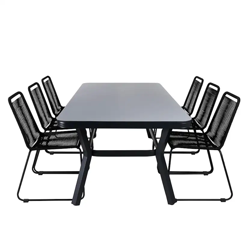 Matgrupp Utomhus Venture Home Vyn med 6 Lumi Stapelbara Trädgårdsstolar