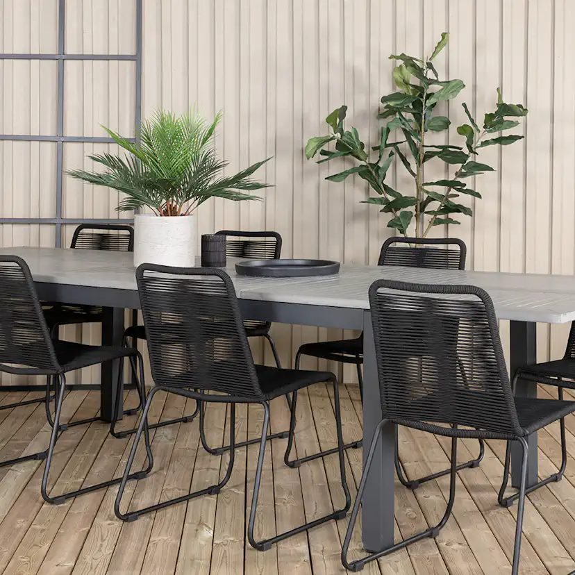 Matgrupp Utomhus Venture Home Aleyna 224 med 8 Leon Stapelbara Trädgårdsstolar