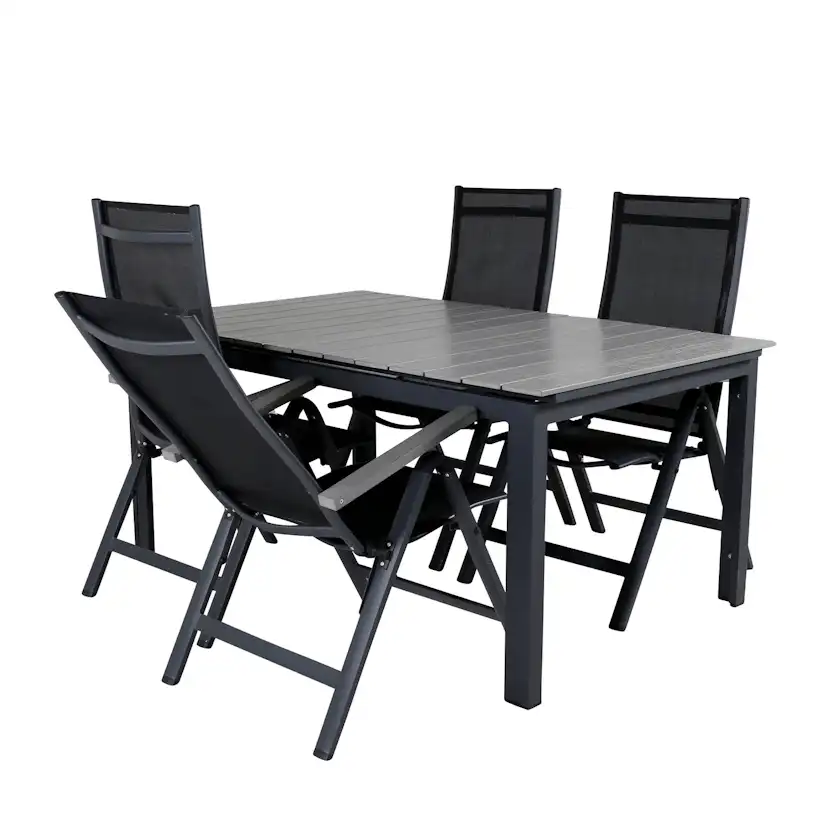 Matgrupp Venture Home Lova 160 Svart med 4 Aleyna Positionsstolar