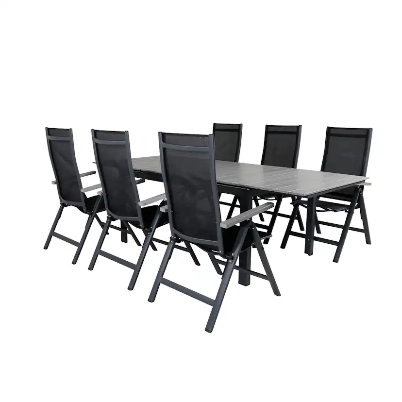 Matgrupp Venture Home Lova 160 Svart med 6 Aleyna Positionsstolar