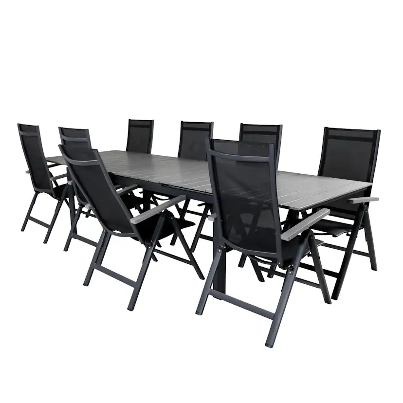 Matgrupp Venture Home Lova 224 Svart med 8 Aleyna Positionsstolar