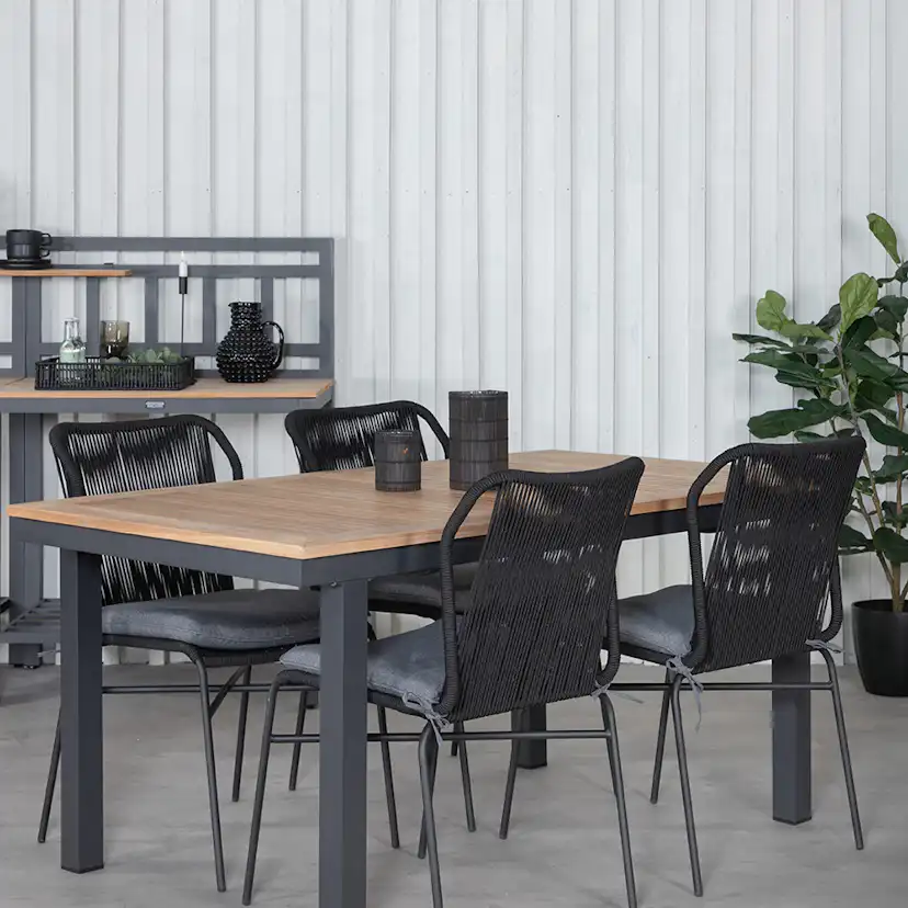 Matgrupp Utomhus Venture Home Perla med 4 Jefferson Stapelbara Trädgårdsstolar