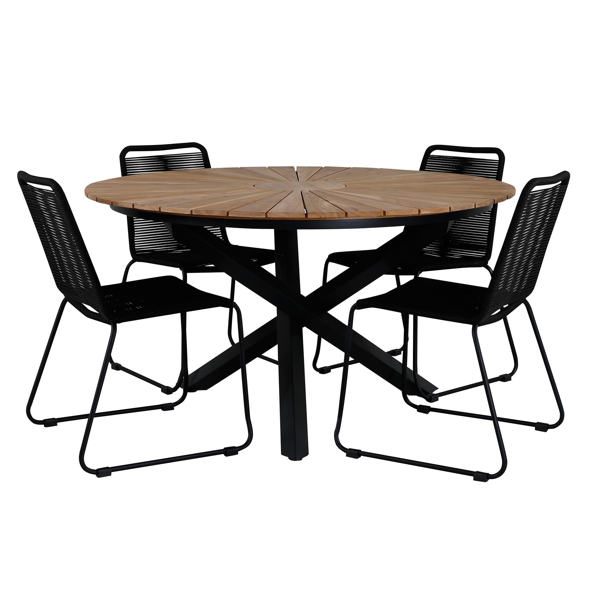 Matgrupp Utomhus Venture Home Mendi Rund med 4 Levi Stol Svart