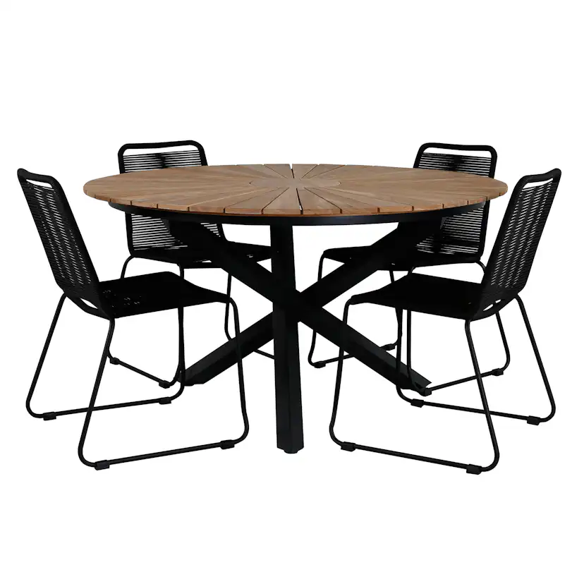 Matgrupp Utomhus Venture Home Mendi Rund med 4 Levi Stol Svart