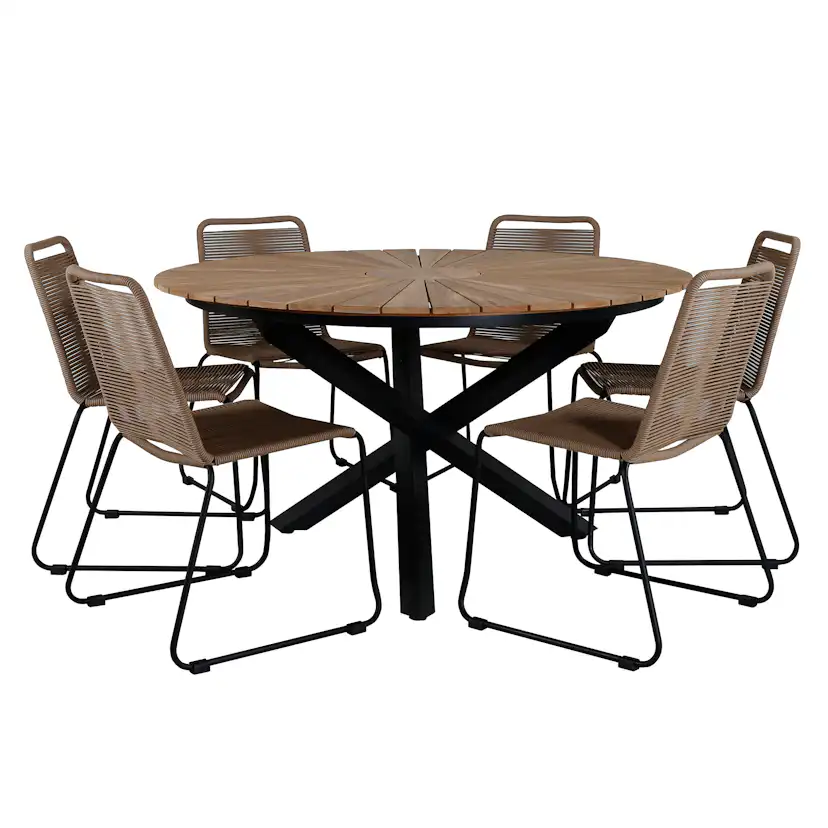 Matgrupp Utomhus Venture Home Mendi Rund med 6 Levi Stol Latte