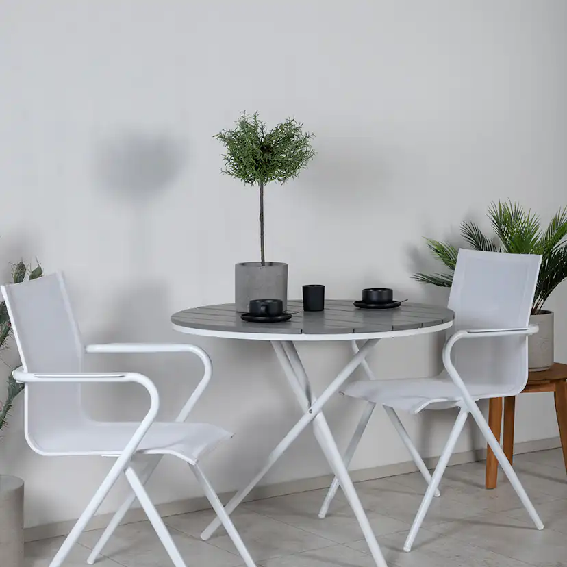 Matgrupp Utomhus Venture Home Pandi Rund med 2 Act Trädgårdsstolar