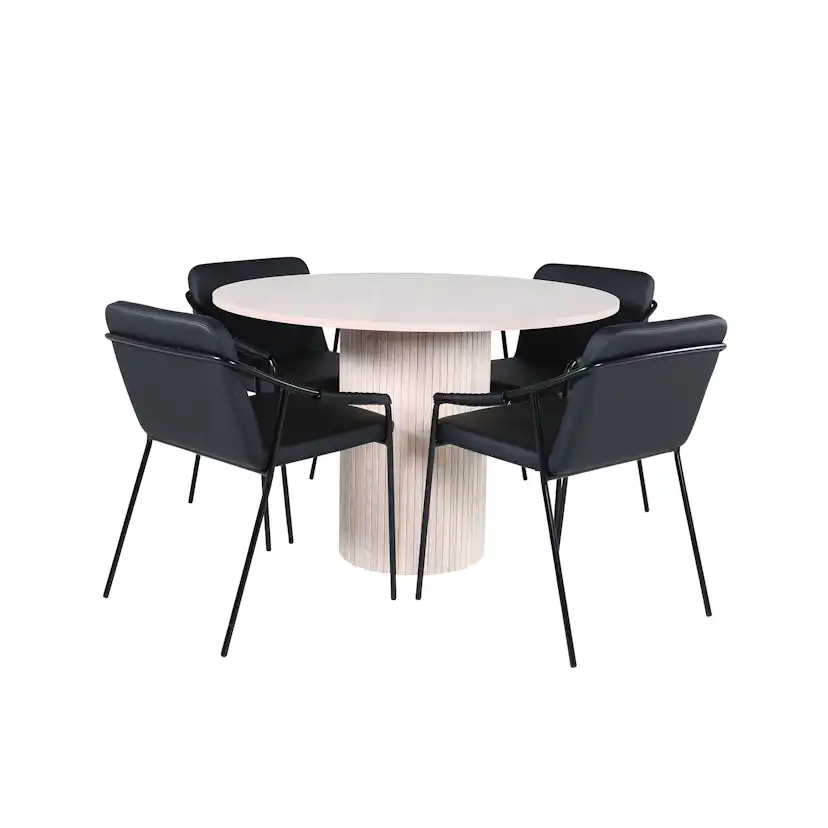 Matgrupp Venture Home med Runt Bianca Matbord och 4 Tjärö Matstolar