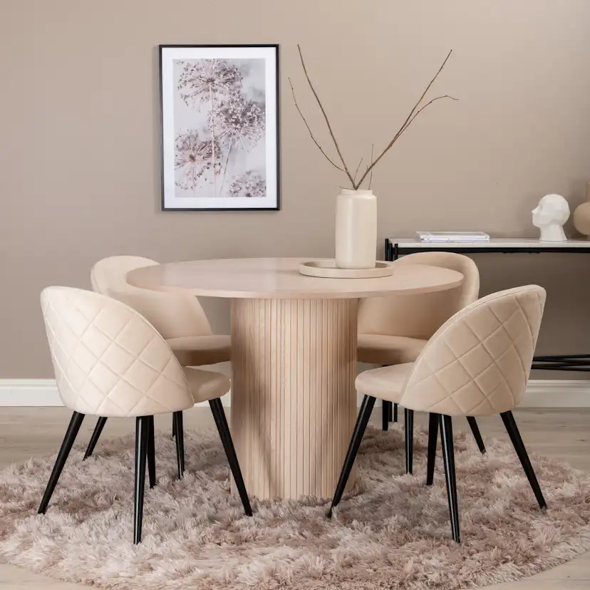 Matgrupp Venture Home Bianca Rund med 4 Valentina Stitches Stolar Sammet