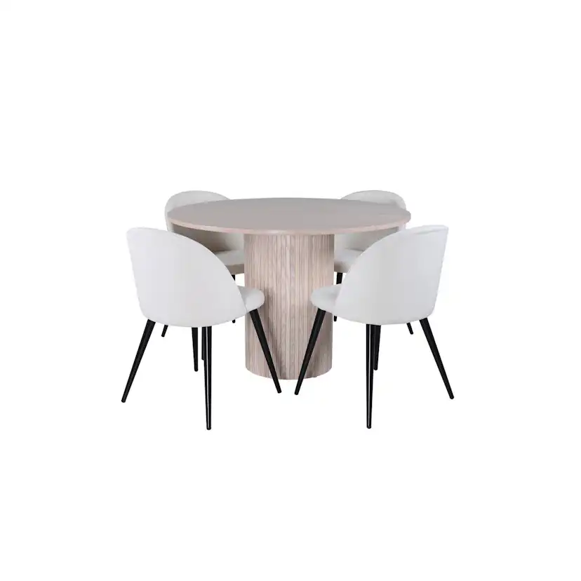 Matgrupp Venture Home Bianca Rund Benvit med 4 Valentina Stolar