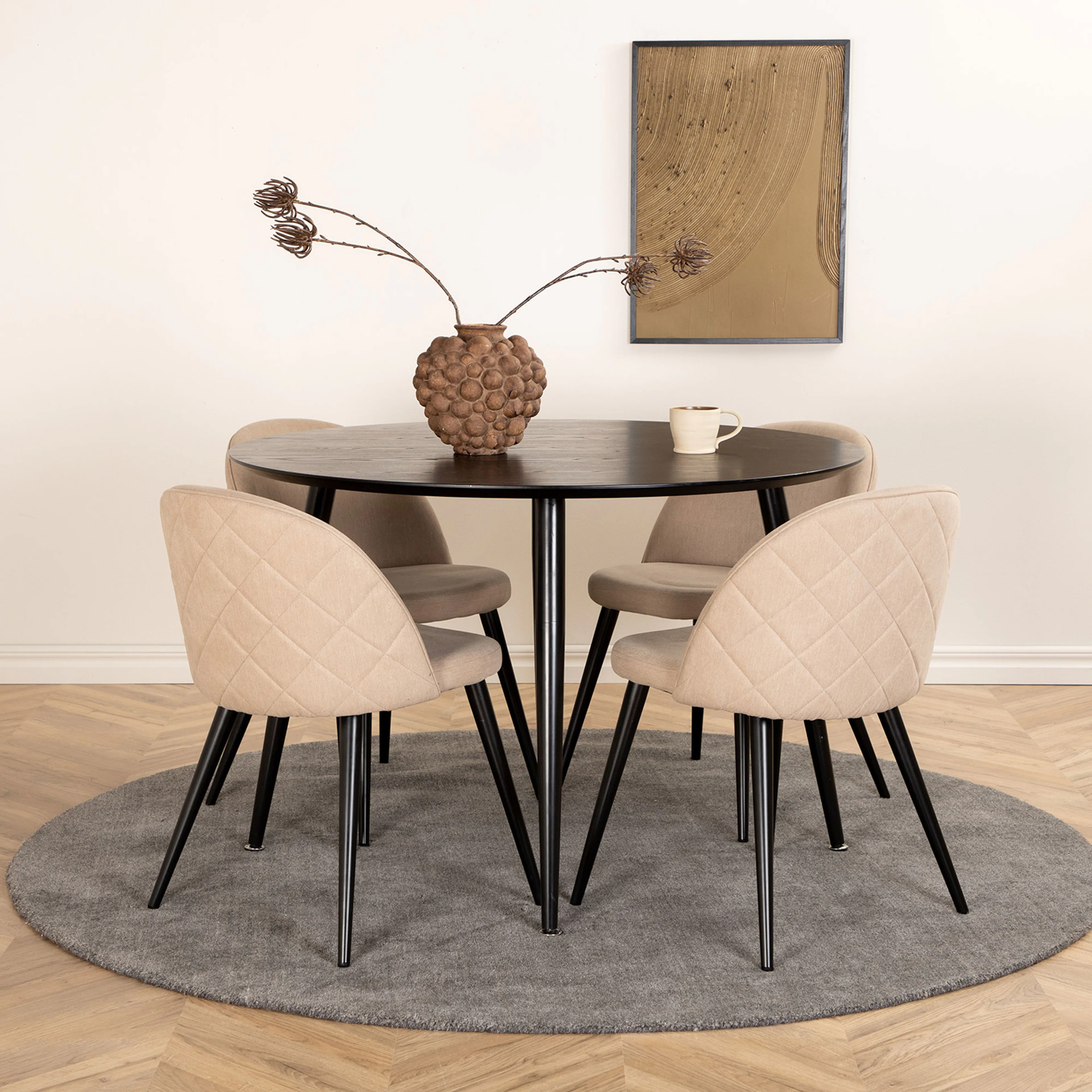 Matgrupp Venture Home Dipp Ø115 cm med 4 Velvet  Stitches Stolar