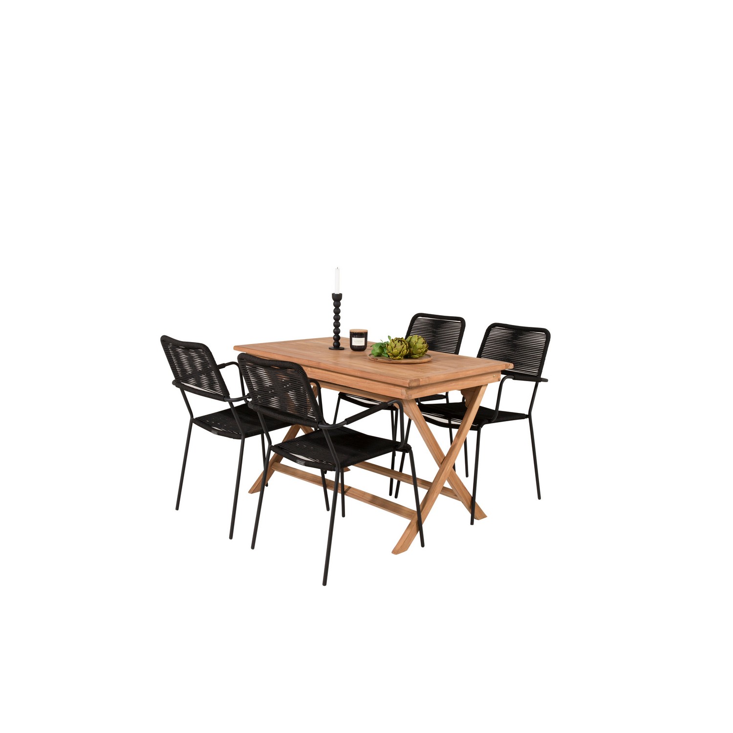 Matgrupp Utomhus Venture Home Kenya 120x70 Teak med 4 Lindos KarmTrädgårdsstolar