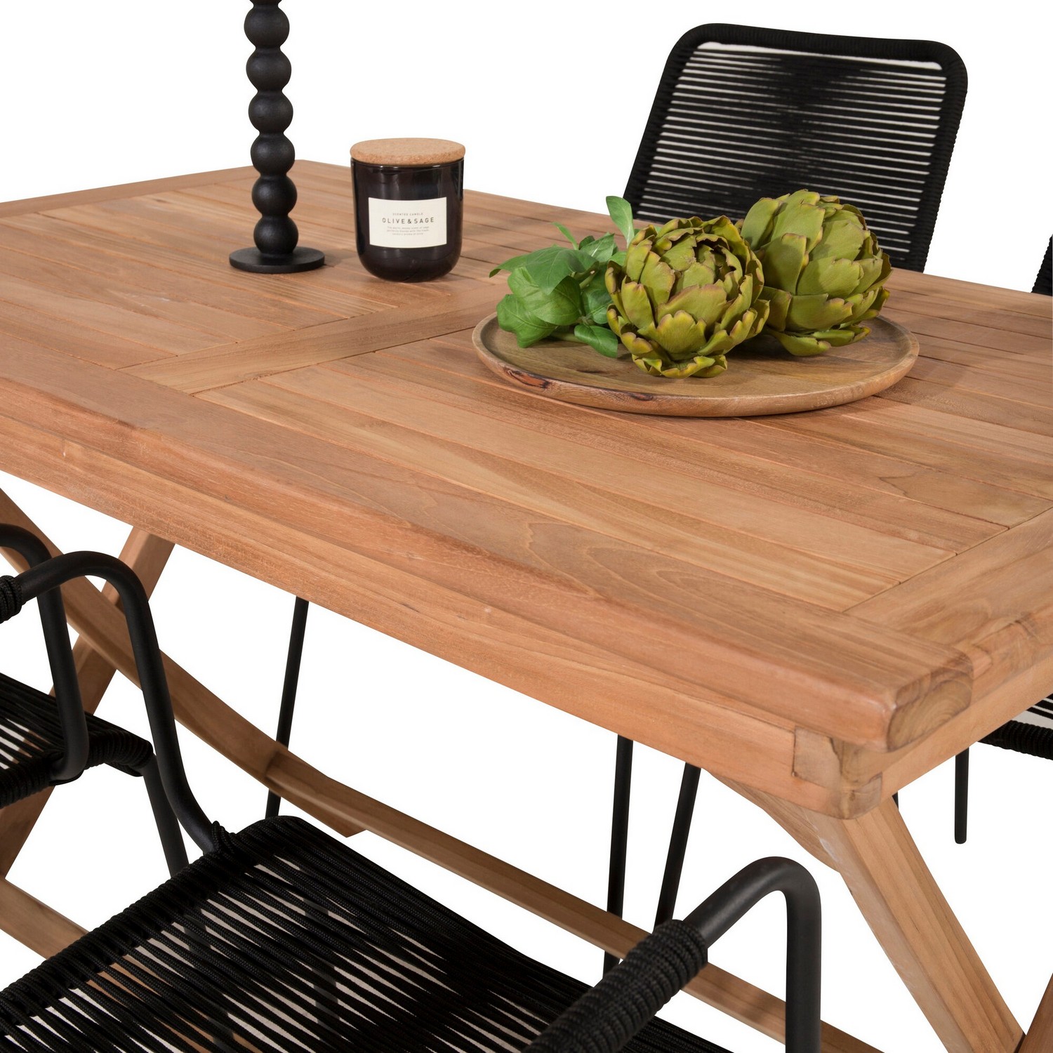 Matgrupp Utomhus Venture Home Kenya 120x70 Teak med 4 Lindos KarmTrädgårdsstolar