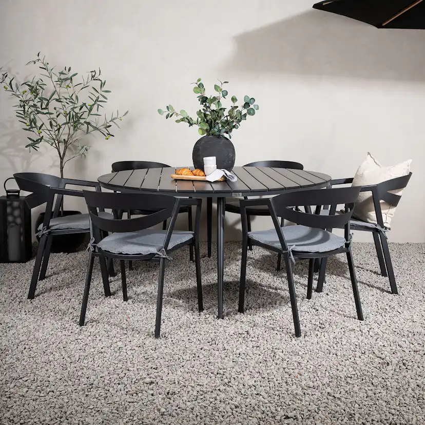 Matgrupp Venture Home Break Ø150 med 6 Slit Stapelstolar