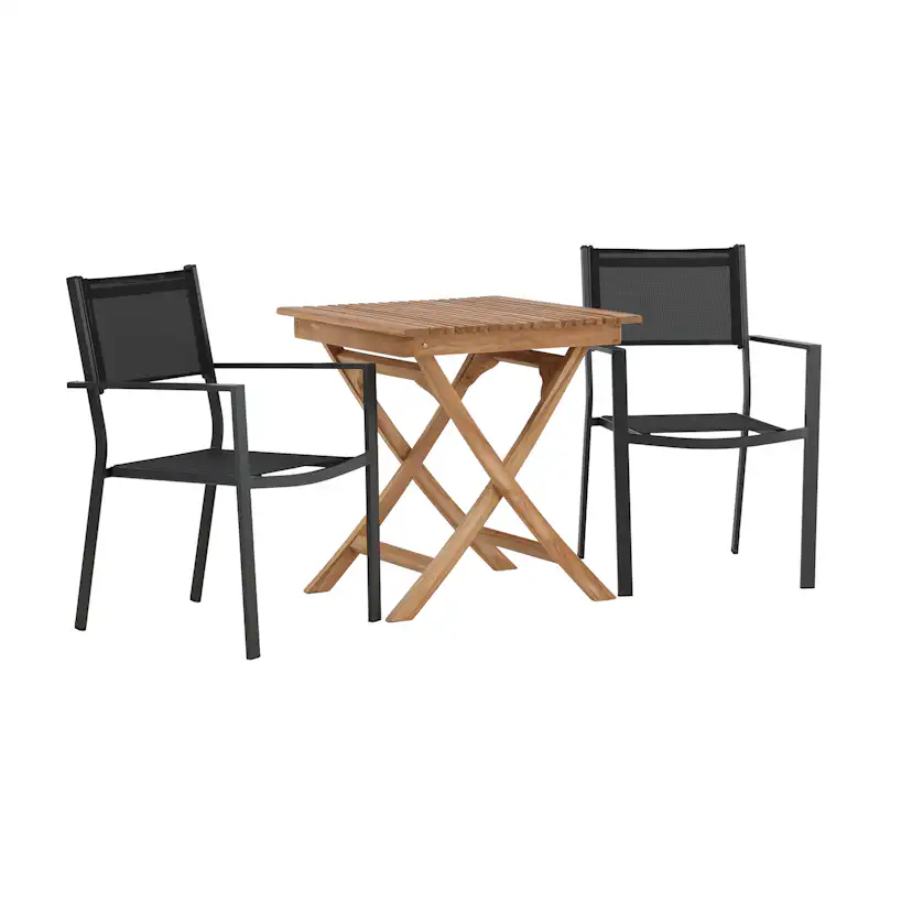 Cafégrupp Venture Home Ghana Teak 70x70 cm med 2 Copacabana Stapelstolar