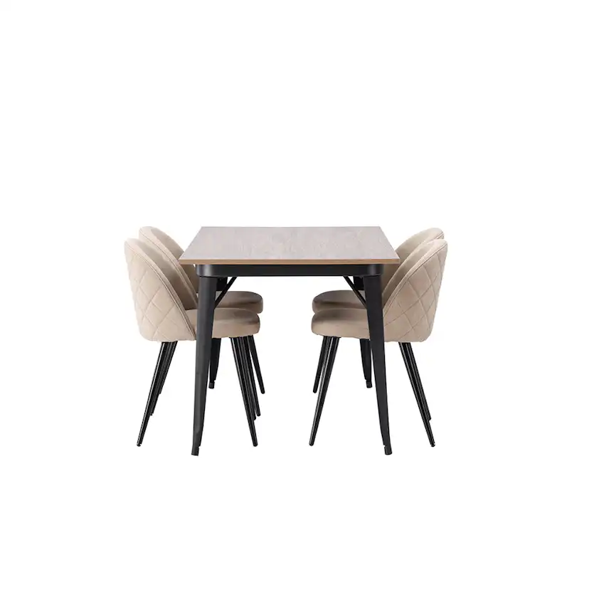 Matgrupp Venture Home Tempe Matbord 140 cm & 4 Velvet Stolar i Sammet