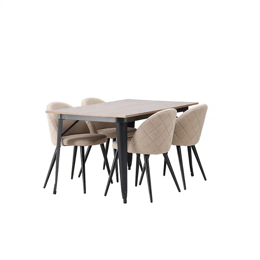 Matgrupp Venture Home Tempe Matbord 140 cm & 4 Velvet Stolar i Sammet