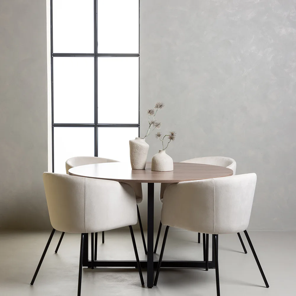 Matgrupp Venture Home Durango Runt Matbord Ø120 cm & 4 Berit Stolar i Beige Sammet