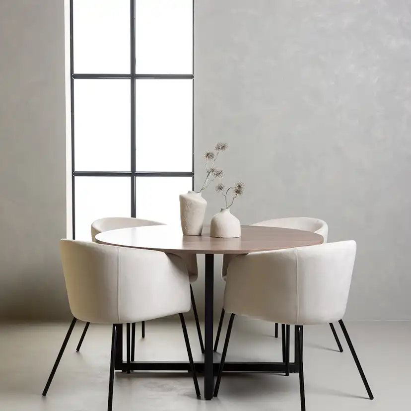 Matgrupp Venture Home Durango Runt Matbord Ø120 cm & 4 Berit Stolar i Beige Sammet