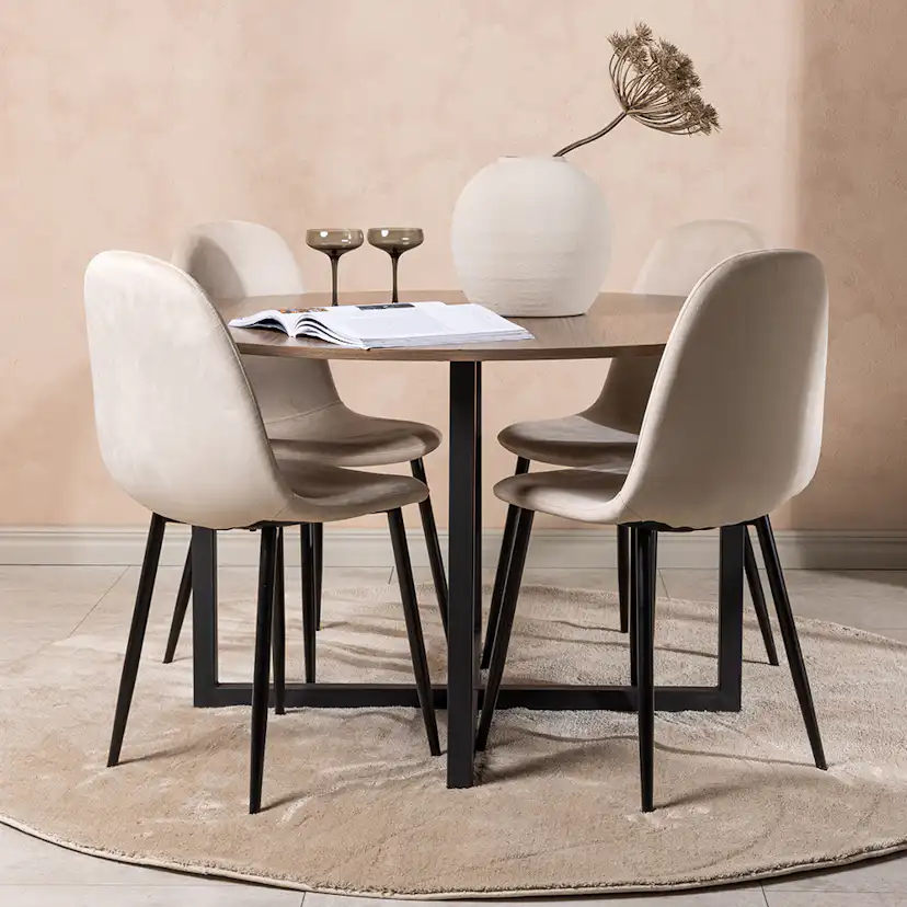 Matgrupp Venture Home Durango Ø 120 cm med 4 Polar Stolar Sammet