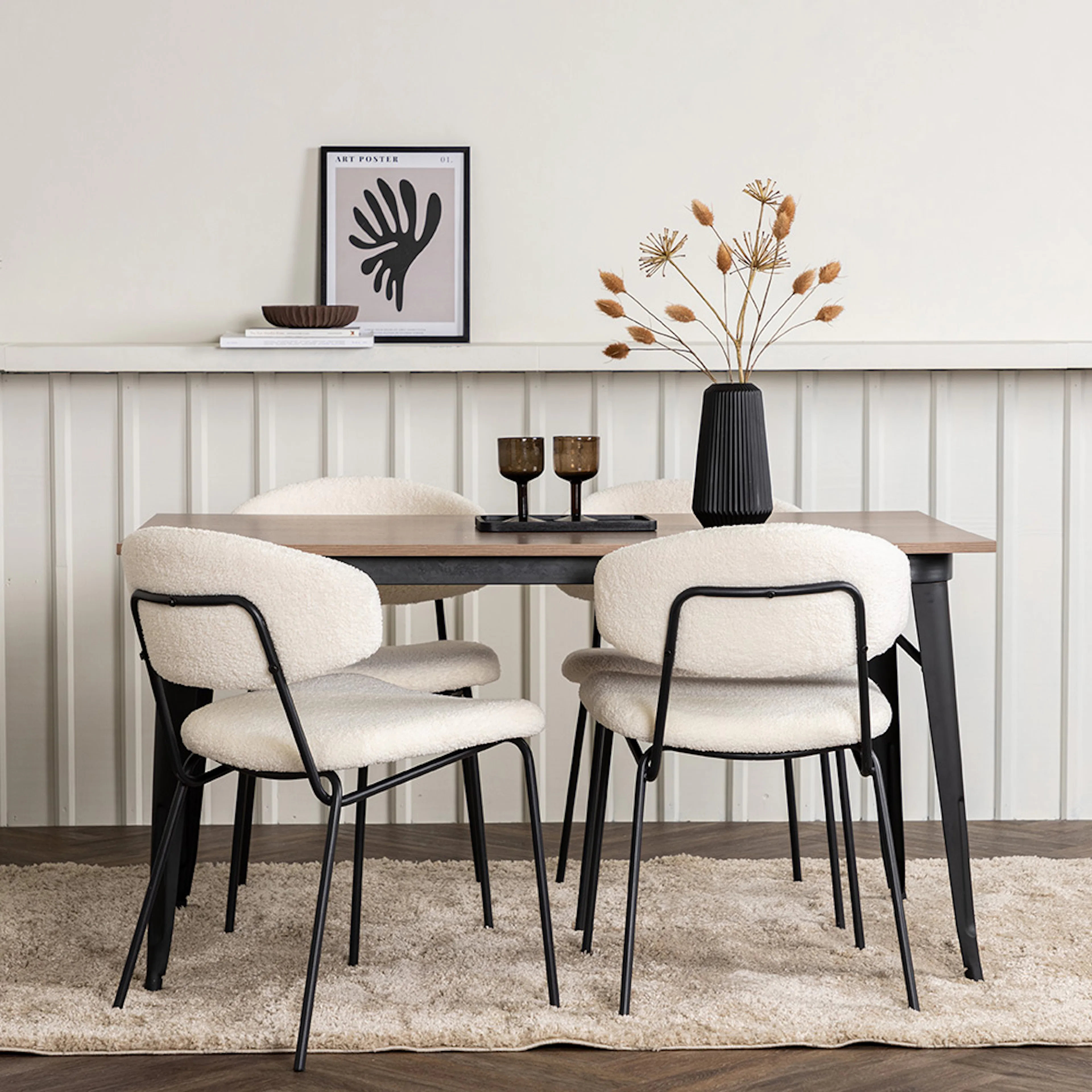 Matgrupp Venture Home Tempe Matbord 140 cm & 4 Chico Stolar i Boucle