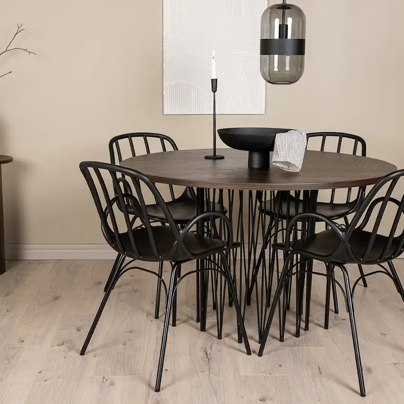 Matgrupp furniture/fashion Stone round Ø 120 cm med 4 Dyrön Stolar