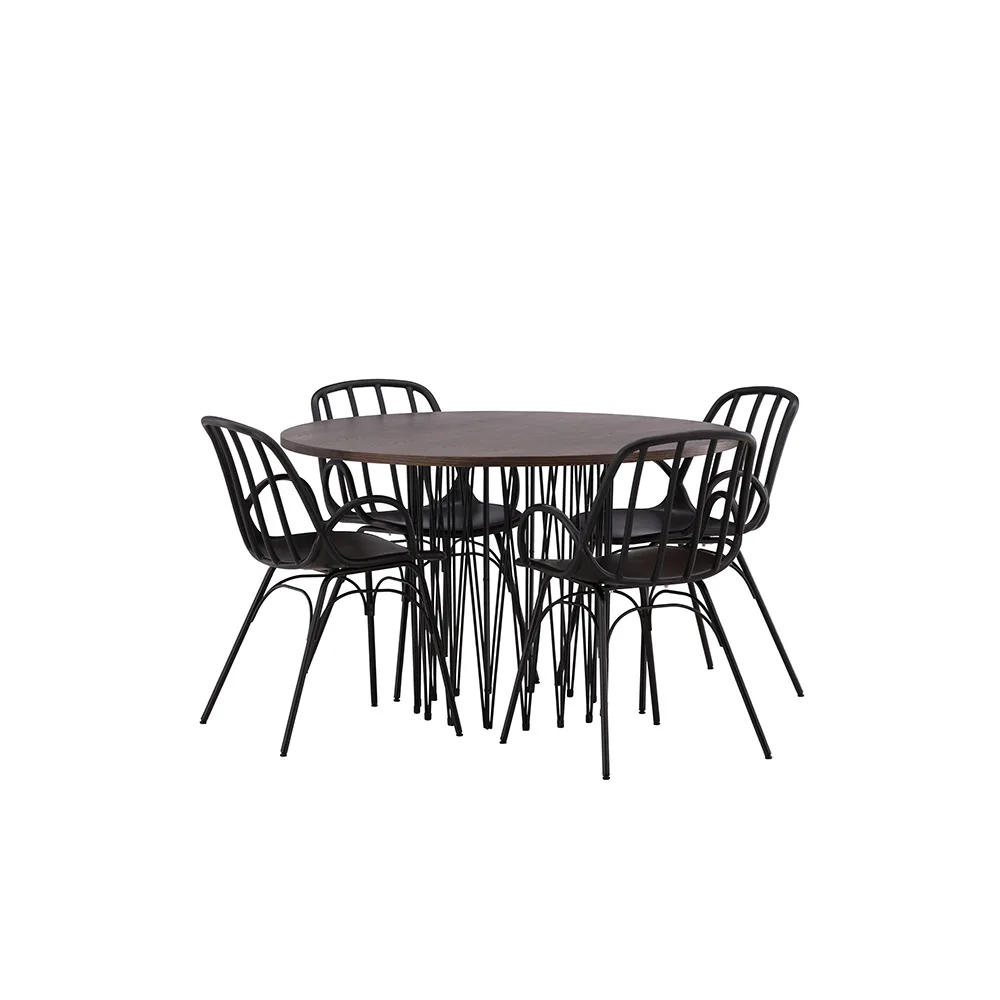 Matgrupp furniture/fashion Stone round Ø 120 cm med 4 Dyrön Stolar