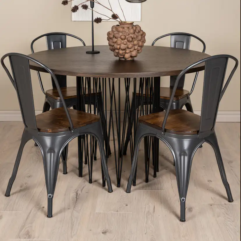 Matgrupp Venture Home Stone Rund med 4 Tempe Stolar