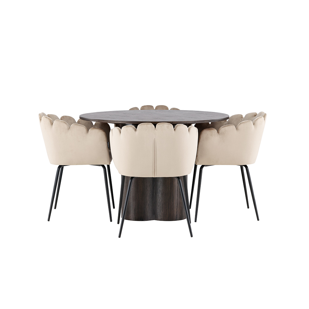 Matgrupp Venture Home Olivia Ø 110 cm med 4 Limhamn Stolar Sammet