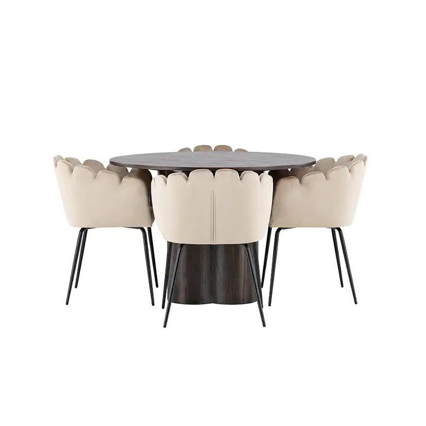 Matgrupp Venture Home Olivia Ø 110 cm med 4 Limhamn Stolar Sammet