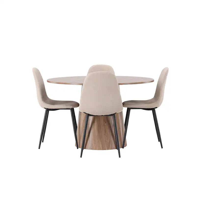 Matgrupp Venture Home Lanzo Runt Matbord Ø120 cm & 4 Polar Stolar i Boucle