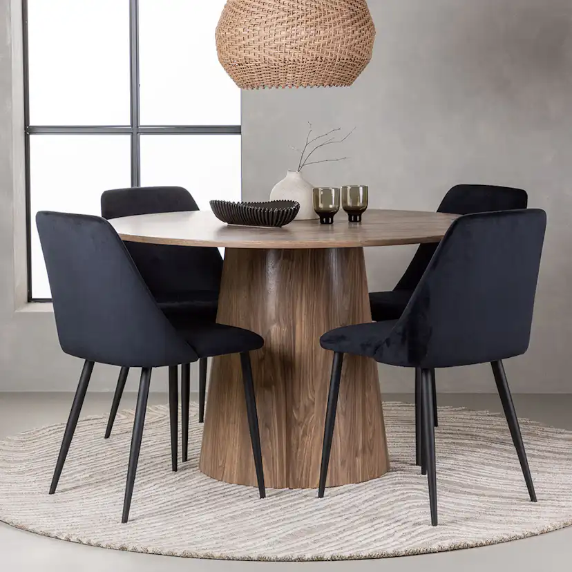 Matgrupp Venture Home Lanzo Runt Matbord Ø120 cm & 4 Night Stolar i Sammet