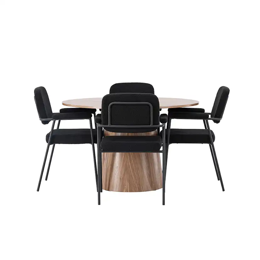 Matgrupp Venture Home Lanzo Runt Matbord Ø120 cm & 4 Yesterday Stolar i Boucle