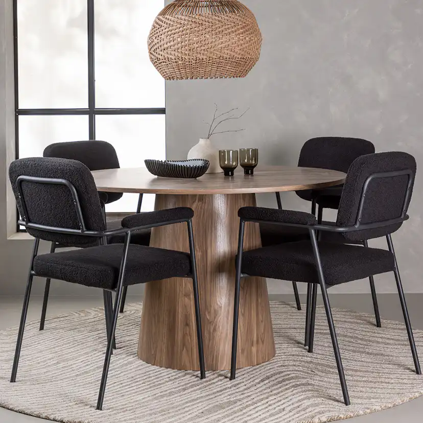 Matgrupp Venture Home Lanzo Runt Matbord Ø120 cm & 4 Yesterday Stolar i Boucle