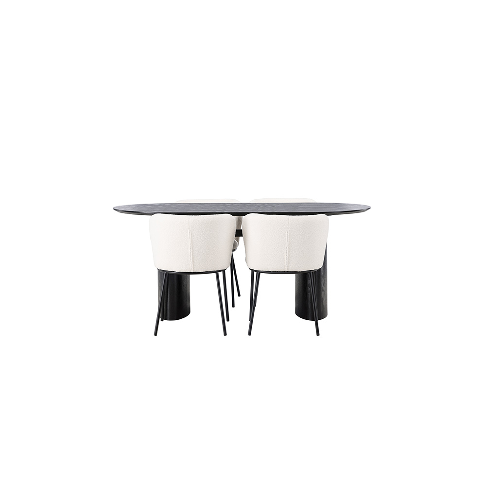 Matgrupp Venture Home Isolde Ovalt Matbord 180 cm & 4 Edina Stolar i Vit Boucle