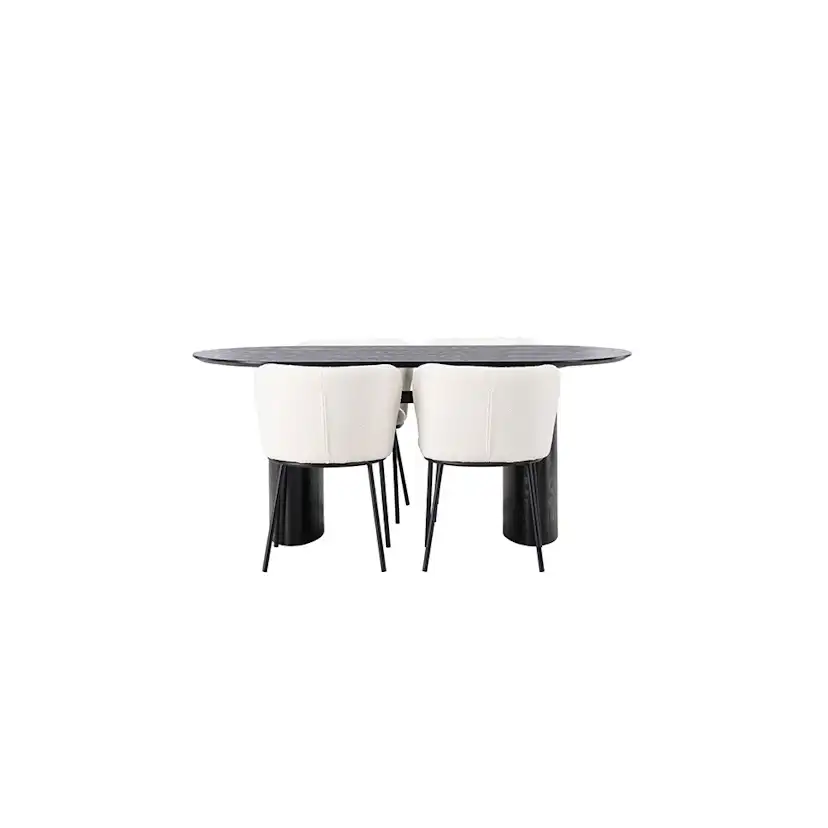 Matgrupp Venture Home Isolde Ovalt Matbord 180 cm & 4 Edina Stolar i Vit Boucle