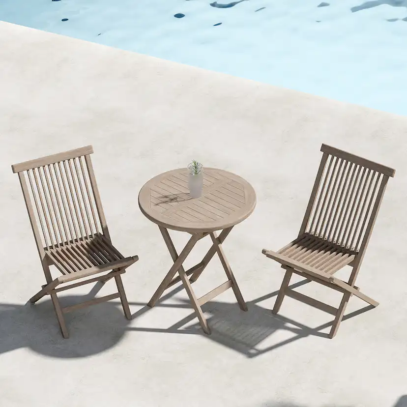 Caféset Venture Home Kenya Cafebord Ø70 Vitputsad med 2 st Kenya Trädgårdsstolar