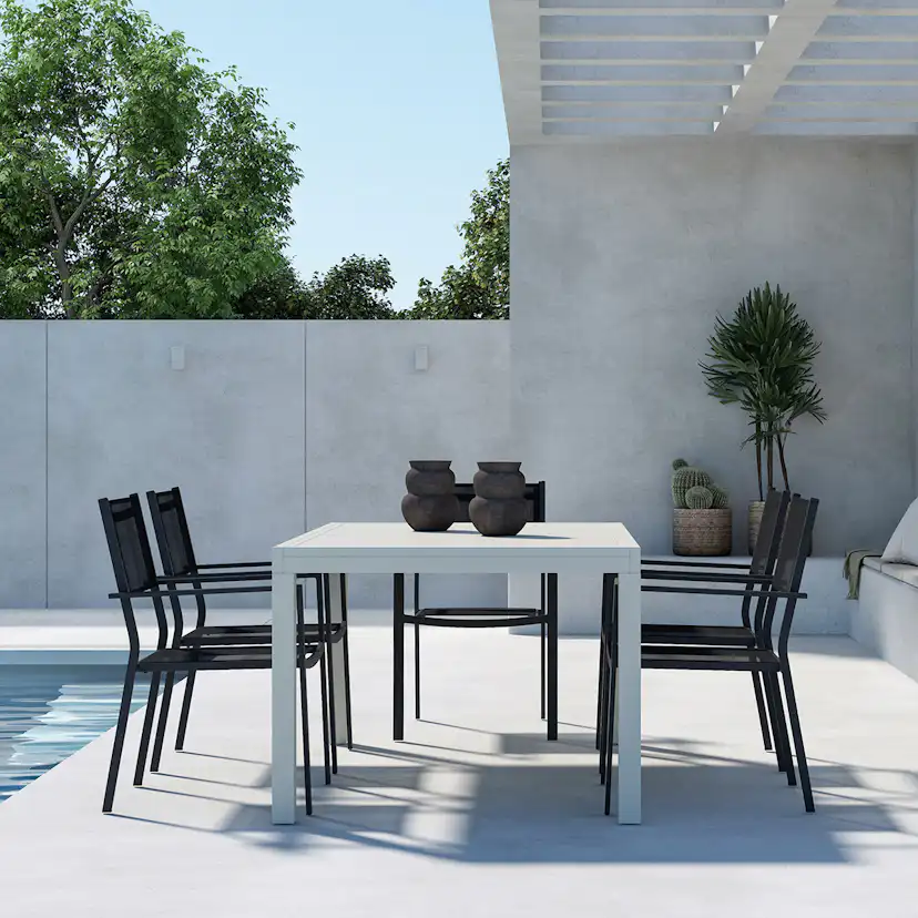 Trädgårdsmatgrupp Venture Home Capo Rektangulärt Matbord 160/240x100x75 Beige med 6 st Copacabana Trädgårdsstolar Svart