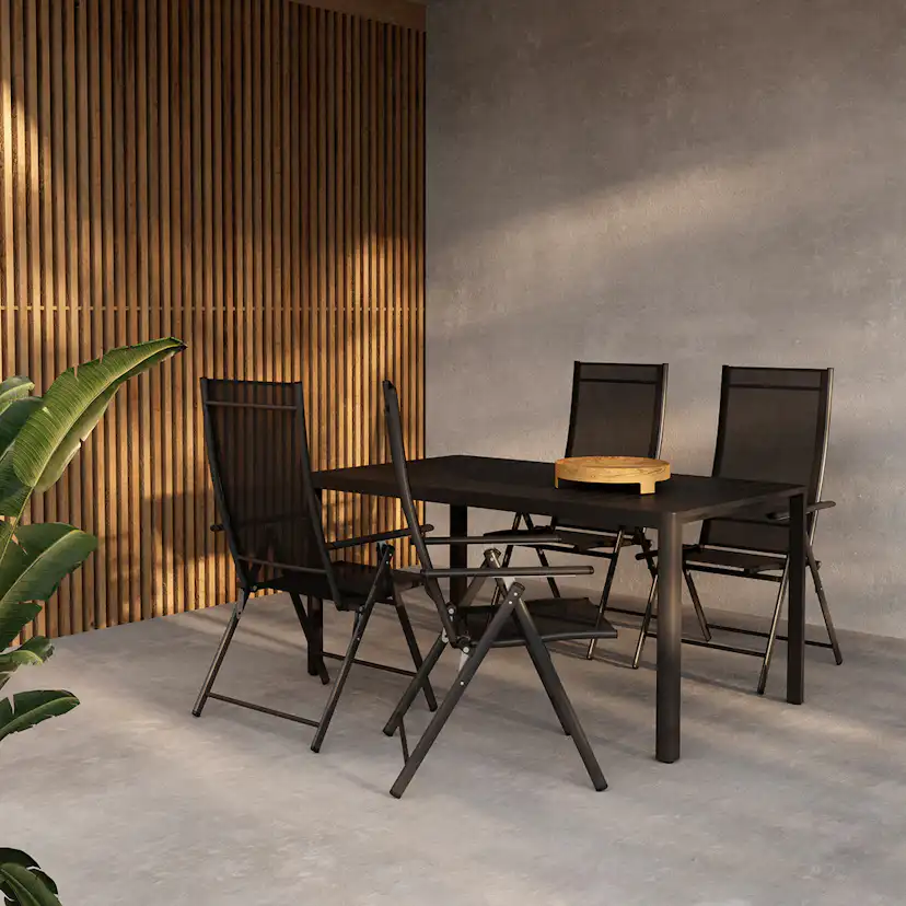 Trädgårdsmatgrupp Venture Home Giardini Rektangulärt Matbord 150x85x72 Svart med 4 st Levanzo Trädgårdsstolar Svart