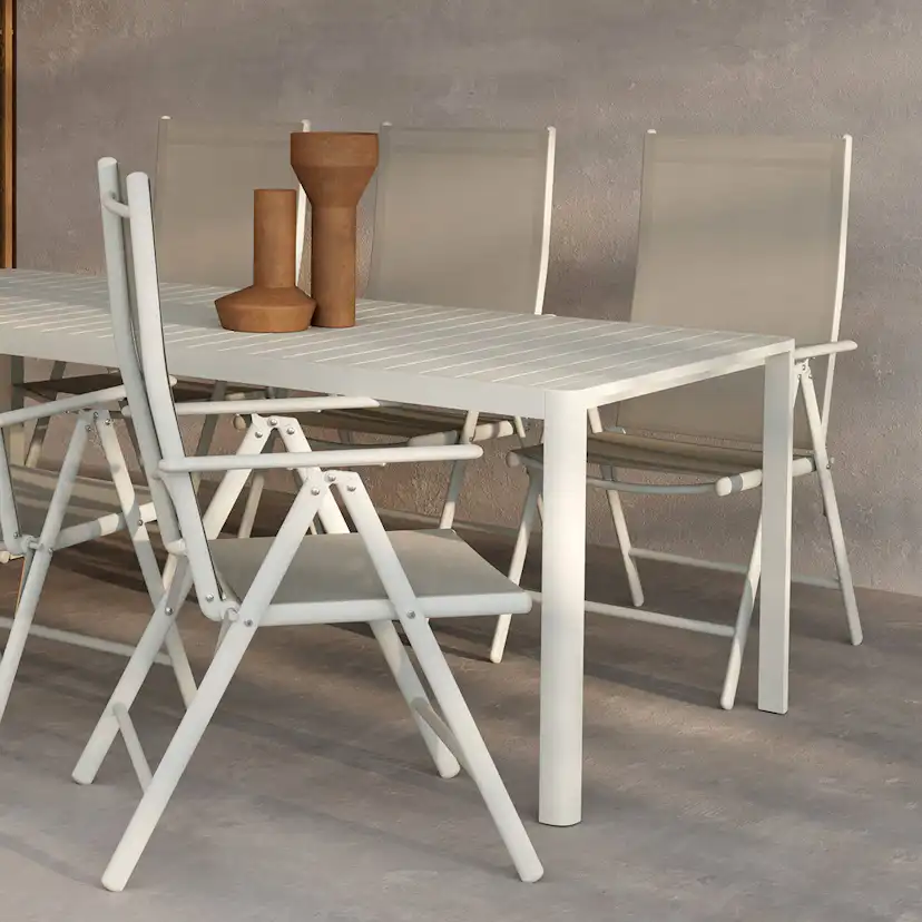 Trädgårdsmatgrupp Venture Home Giardini Matbord Beige med 6 st Break Trädgårdsstolar Beige