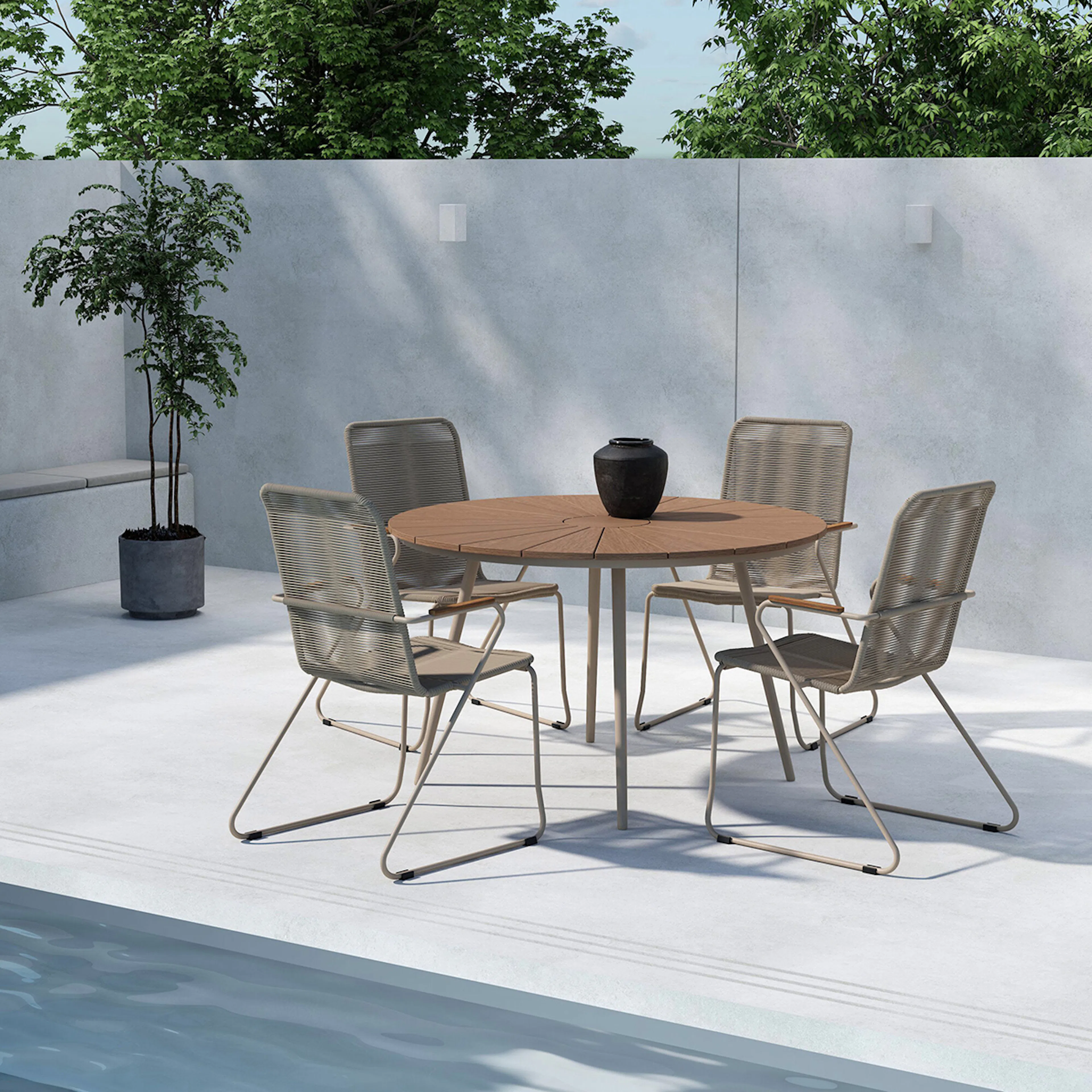 Trädgårdsmatgrupp Venture Home San Vito Matbord Beige med 4 st Bois Trädgårdsstolar Beige