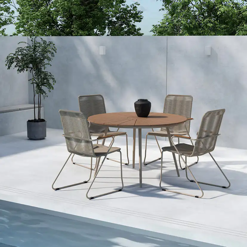 Trädgårdsmatgrupp Venture Home San Vito Matbord Beige med 4 st Bois Trädgårdsstolar Beige