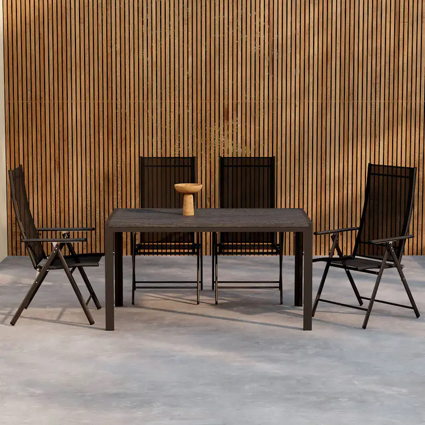 Trädgårdsmatgrupp Venture Home Mirko Matbord Svart med 4 st Levanzo Trädgårdsstol Svart