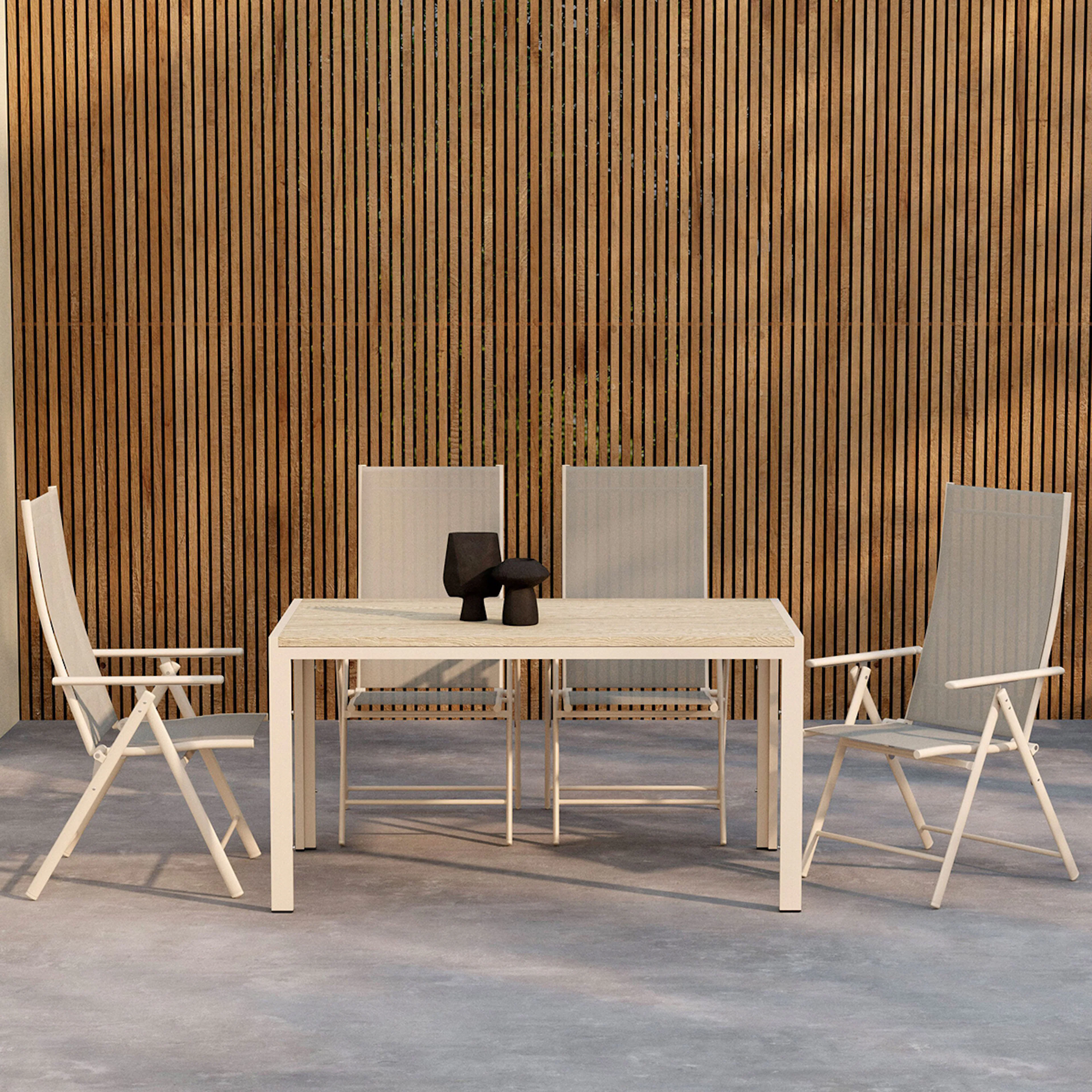 Trädgårdsmatgrupp Venture Home Mirko Matbord Beige med 4 st Levanzo Trädgårdsstol Beige