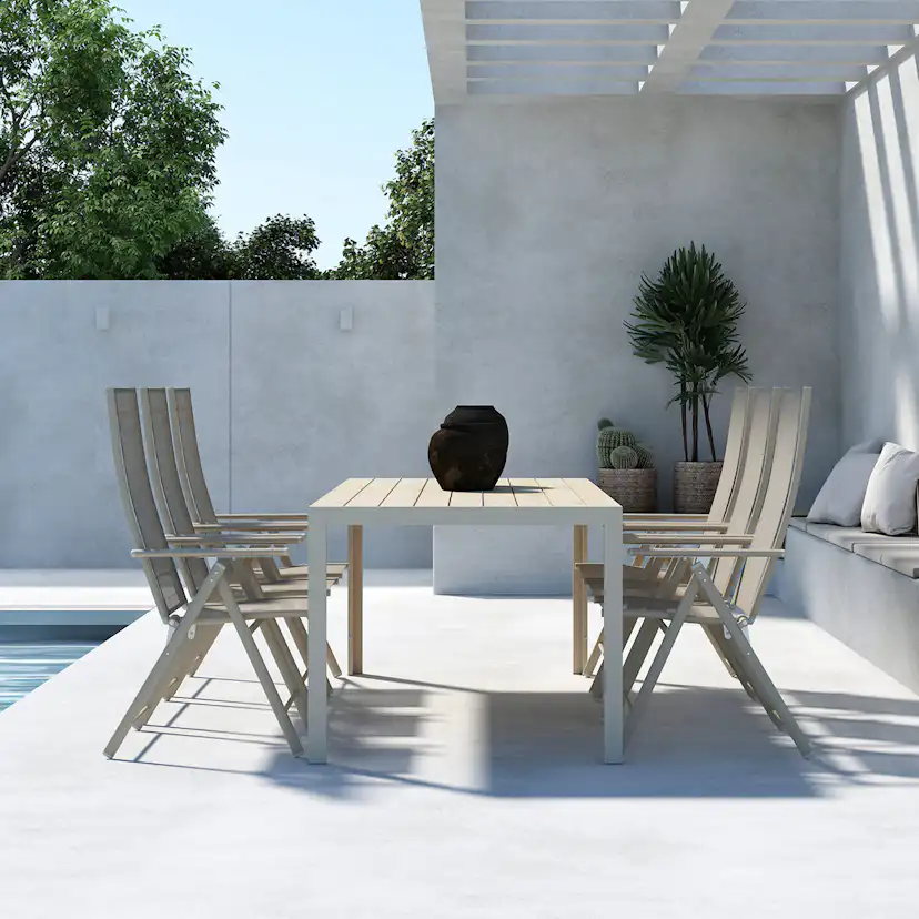 Trädgårdsmatgrupp Venture Home Mirko Matbord Beige med 6 st Levanzo Trädgårdsstolar Beige