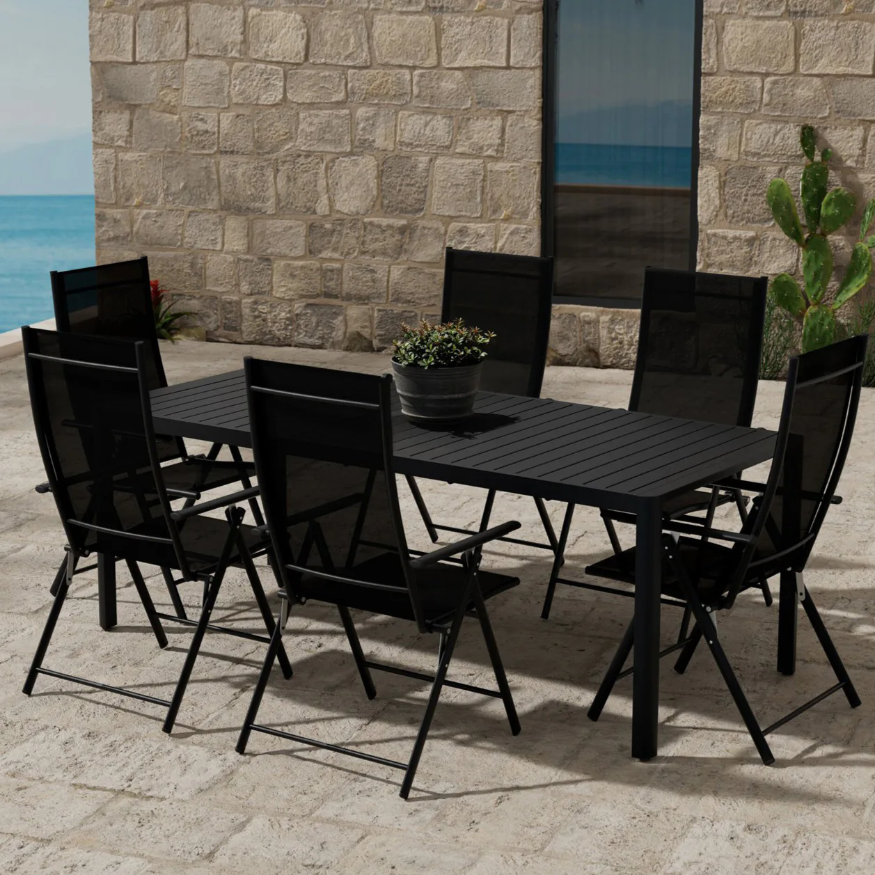Matgrupp Utomhus Venture Home Giardini 90x200 cm med 6 st Levanzo Trädgårdsstolar
