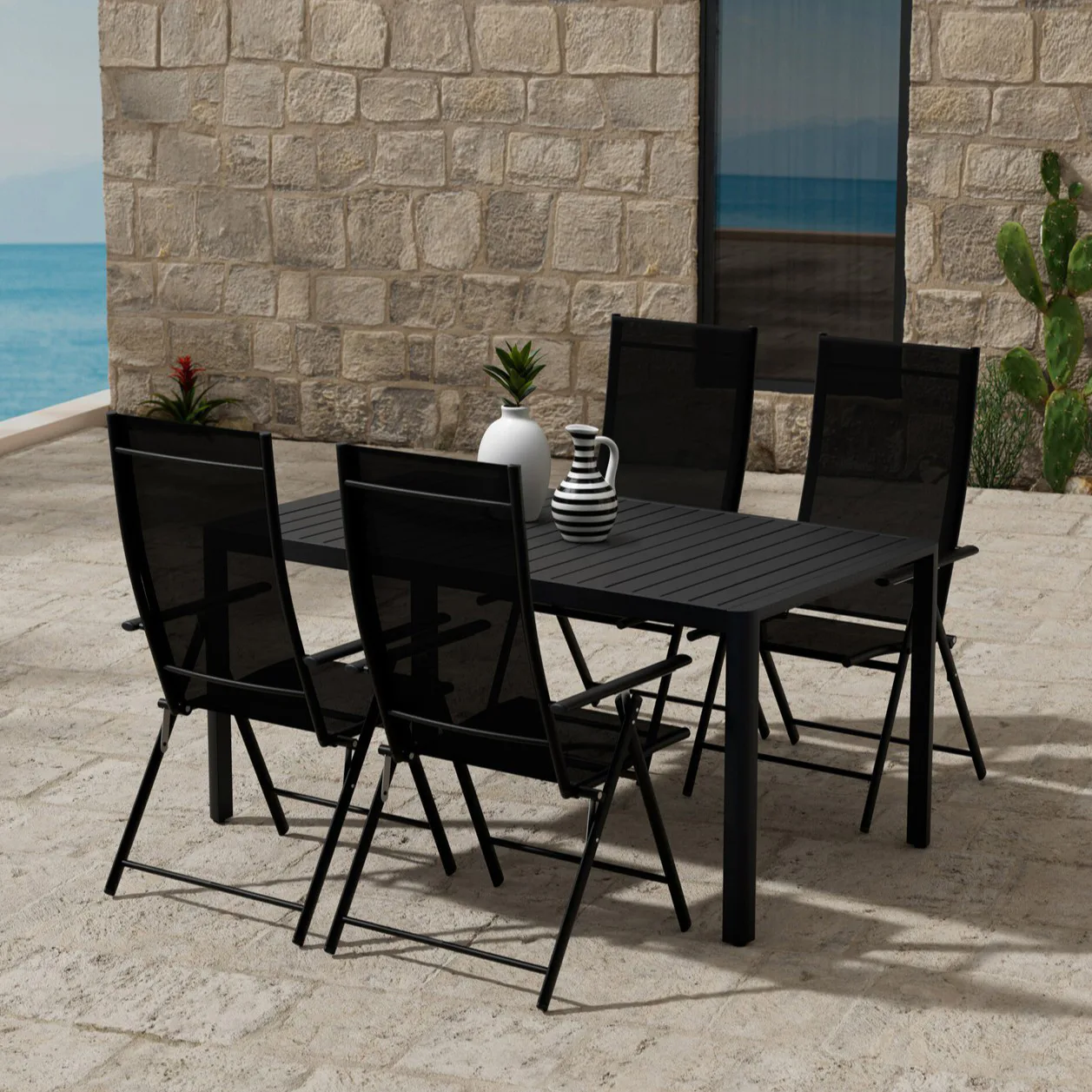 Matgrupp Utomhus Venture Home Giardini 90x150 cm med 4 st Levanzo Trädgårdsstolar